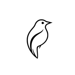 Black and White Bird Silhouette: A minimalistic stylized illustration of a bird with smooth lines, clean and simple, on white.