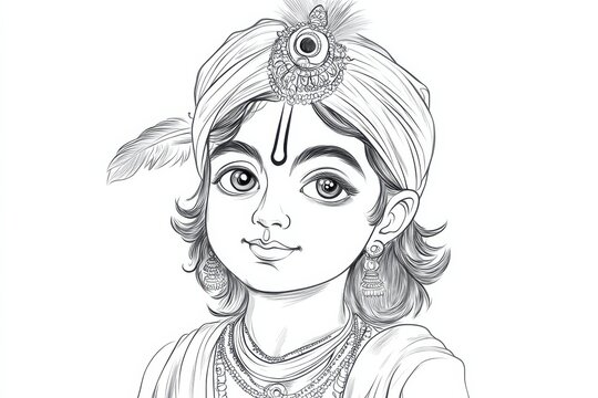 Young boy dressed as Krishna showcases playful charm with traditional attire and jewelry