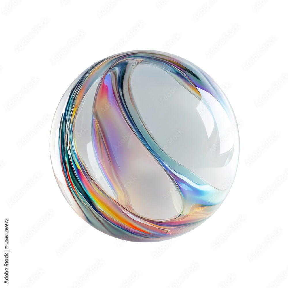 Poster Iridescent translucent orb with fluid streams on stark black backdrop