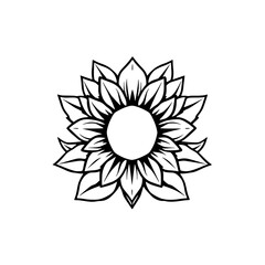Black and white, minimalist rendering of a sunflower with sharp lines, contrasting with a plain background.