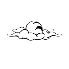 Black and White Cloud Vector Art, illustrating a stylized cloud formation, with a semi-circular sun or moon.