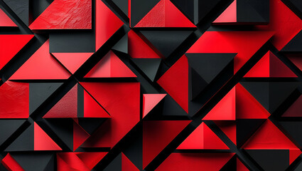 Naklejka premium An abstract geometric pattern composed of sharp, dynamic red and black triangles