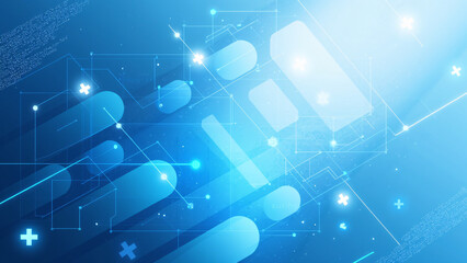 Abstract blue tech background with geometric shapes. Modern, clean design.