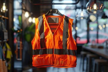 A bright safety vest hangs on a hook, highlighting its vital role in protection and visibility