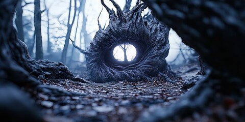 feedback loop with tree with knothole in woods