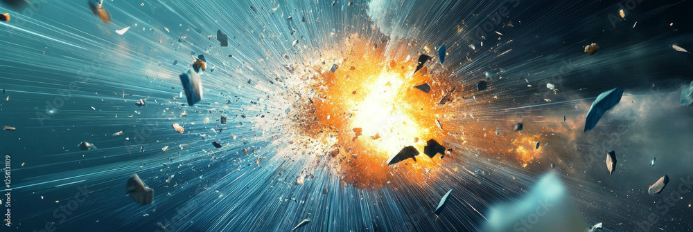 Poster explosive starburst patterns create dynamic energy in a bright background