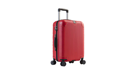 Modern Red Hard-Shell Suitcase with Spinner Wheels on Transparent Background