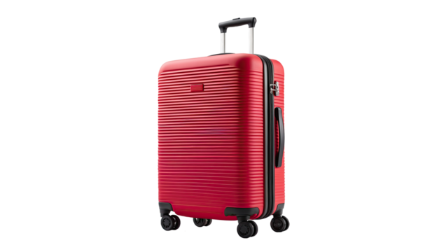 Photorealistic Red Travel Suitcase with Telescopic Handle on Transparent Background