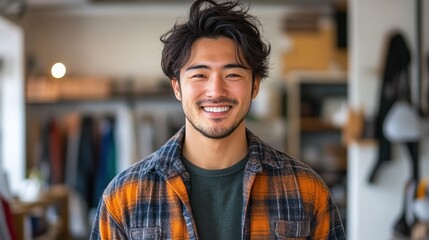 Obraz premium Bright smiles and cozy vibes in a trendy urban clothing store filled with colorful fashion choices