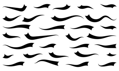 Swoosh and swash typography tails shape. Vector underline stroke. Design concept element collection. collection of curly swishes, swashes, swoops. set isolated on white background, eps10