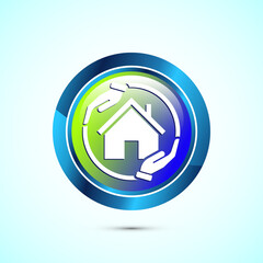 Home care icon design illustration, House care logo icon, Glossy round button design