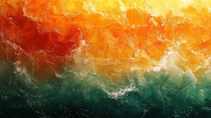 Abstract waves of orange, yellow, and green resembling ocean currents.