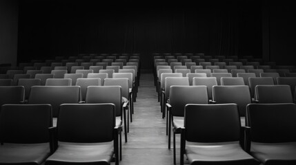Obraz premium Empty auditorium chairs, dark hall, event preparation