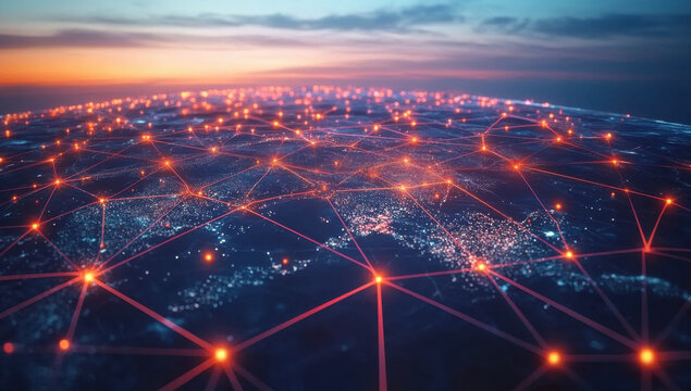 Intricate global value chains connecting manufacturers, suppliers, and distributors across borders - conceptual illustration of international trade and supply chains