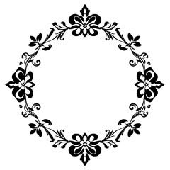 Black and white floral diamond-shaped frame, symmetrical, with a solid white background.