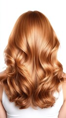 Fototapeta premium Healthy hairstyles for shoulder-length hair, featuring glossy caramel brown waves with shine, a perfect look for healthy hairstyles in ages with deep conditioning, women’s mid-length styles