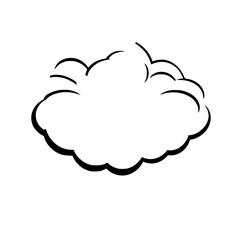 A stylized cloud-like illustration, outlined in black, set against a plain white background.