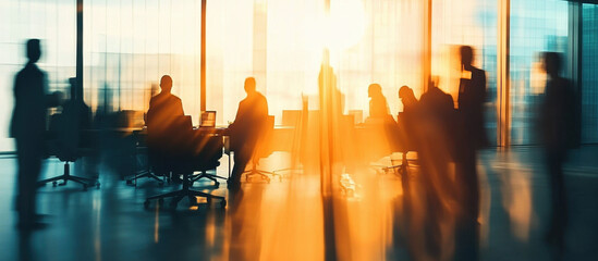 Collaborative team of business professionals working together in modern office setting, double exposure effect, ideal for corporate and teamwork-themed banner designs