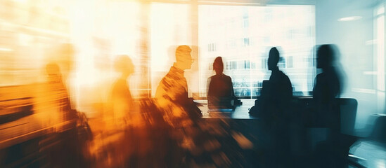 Collaborative team of business professionals working together in modern office setting, double exposure effect, ideal for corporate and teamwork-themed banner designs