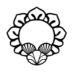 Black and White Floral Motif with Seashells: This image showcases a symmetrical floral pattern with a central circle.