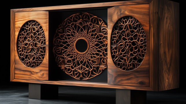 Oriental artistic conception wooden carved cabinet