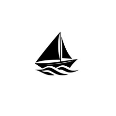 Minimalist sailboat silhouette, black on white, set against a pristine background.
