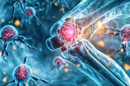 Visualization of osteosarcoma focusing on knee joint affected by bone cancer.