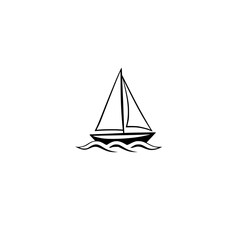 Simple, minimal, graphic representation of sailboat with bold, black lines.