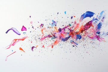 Naklejka premium dynamic explosion of colorful confetti and streamers against clean white background, freeze-frame capture