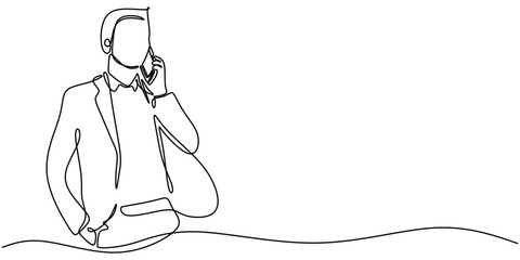 Person talking on a smartphone in continuous line drawing. Symbol of modern communication, business calls, or networking.