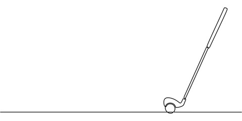 Single line drawing of a golf stick and ball. Represents precision, relaxation, and professional golf sport.