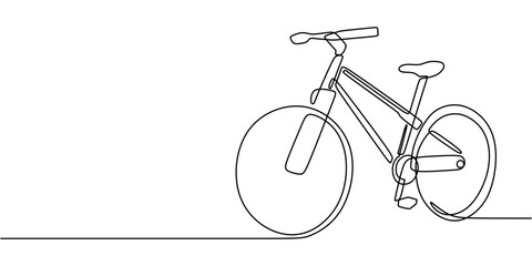 Cycling bike drawn in a single continuous line. Concept of healthy lifestyle, mobility, and adventure.