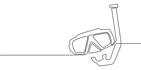 Snorkeling gear drawn in a single continuous line. Concept of ocean adventure, marine sports, and diving equipment.