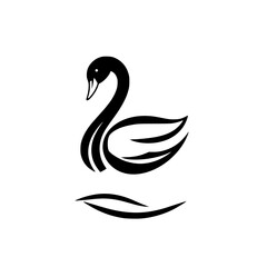 Minimalist Black Swan Illustration on a White Background