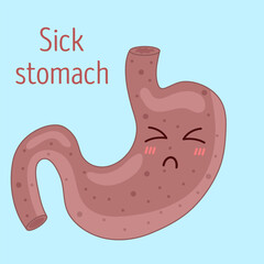 Stomach character. Sick stomach. Vector illustration.