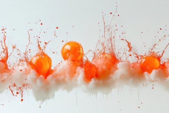 dynamic sequence of explosive force captured in high-speed photography, orange and red fireballs against pure white