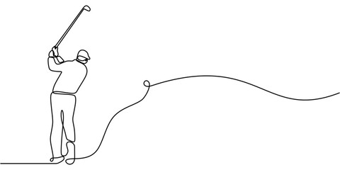 Continuous one line drawing of a golfer making a putt. Representation of patience, skill, and golf mastery.