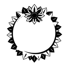 Black and white floral wreath design with open center for text or image.