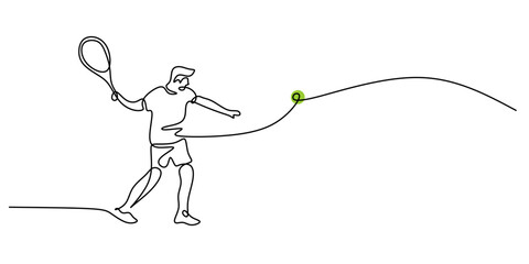 Continuous one line drawing person playing tennis © berkahlineart