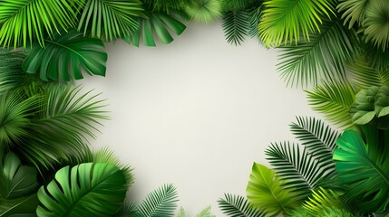Tropical leaves background with palm and monstera leaves on a white surface for design projects