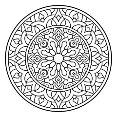 Hand drawn mandala, design of botanical, natural theme. coloring book page, decoration, background, tattoo, wallpaper, sticker.