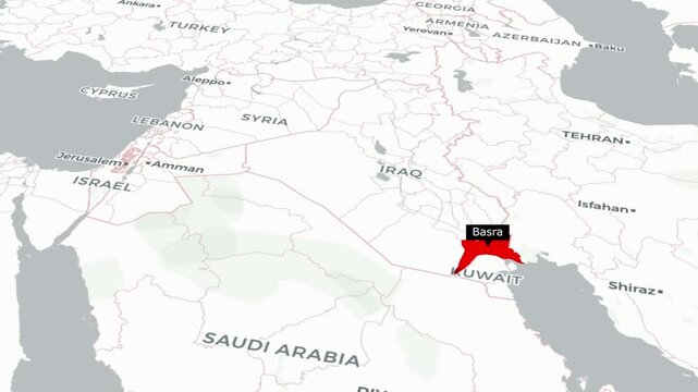Basra Map Animation Exploring Key Locations and Landmarks in Southern Iraq