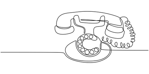 Continuous one line drawing of a retro telephone. Symbol of classic communication devices and historical technology.