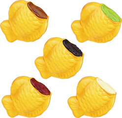 3D Taiyaki Set Vector , Japanese Fish-Shaped Pastry , Korean street food Bungeoppang , 3D Rendering