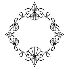 Geometric Floral Frame: Black and white decorative flourish, featuring symmetrical patterns and a diamond shape.
