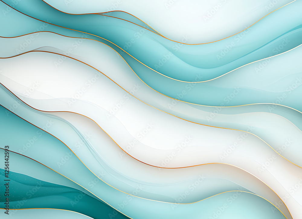 Poster abstract teal and turquoise marble background with flowing waves and smooth lines, creating serene a