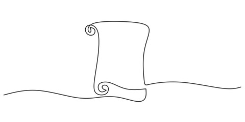 Continuous One line drawing of Ancient Scroll. Representing written history through a simple scroll.