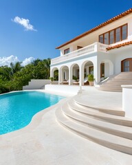 Fototapeta premium Luxury Home With Pool And Stone Patio In Tropical