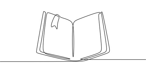 Continuous One line drawing of Historical Book. Depicting an old book in open or closed position with simple details.
