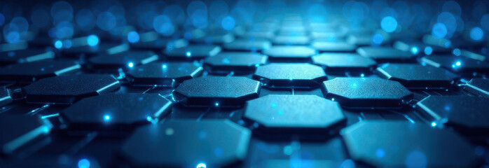 Fototapeta premium Futuristic Hexagonal Grid with Neon Blue Glow
